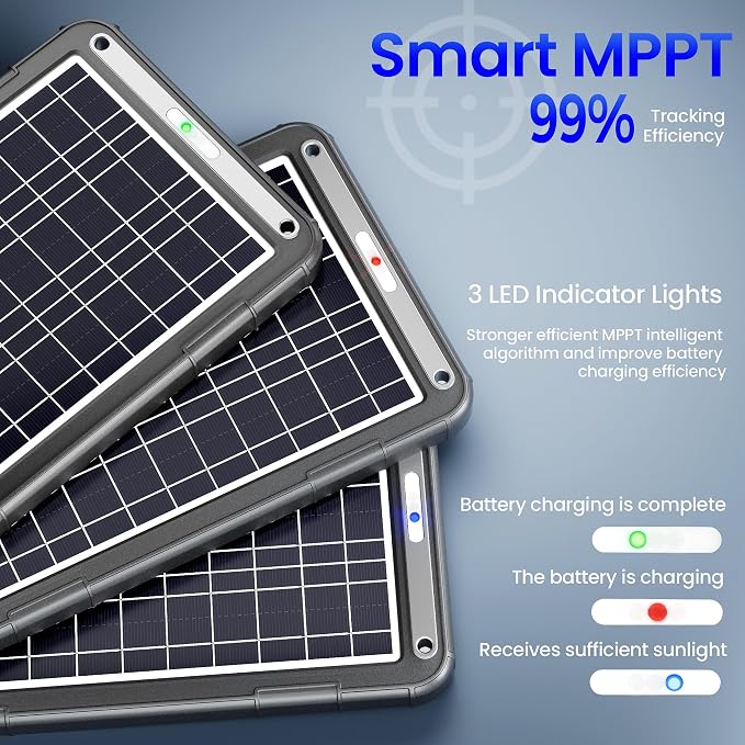 POWOXI 12V Solar Car Battery Charger: 12W Solar Trickle Charger Maintainer with MPPT Controller for Car - RV Boat Marine Motorcycle - Solar Panel Kit for Automotive Trailer Truck Snowmobile Tractor - Image 5