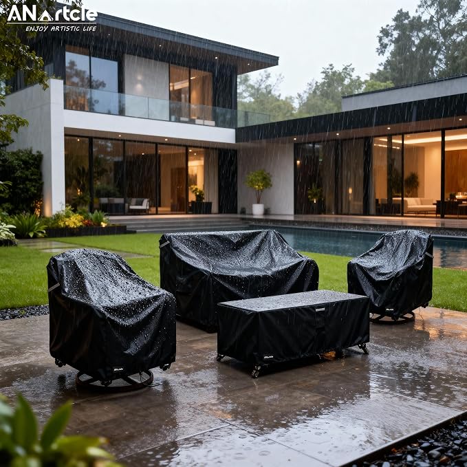 ANartcle Patio Furniture Covers 4 Piece Set, 600D Waterproof Heavy Duty Outdoor Furniture Covers,Fit Wicker Patio Sofa, Swivel Rocker Chair and Coffee Table,Black - Image 4