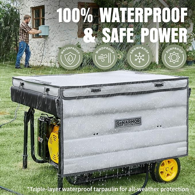 GenArmor Generator Tent Cover while Running, 100% Waterproof Heavy Duty Tarps Generator Enclosure, Portable Outdoor Generator Sheds for outside for Most 4000w~13000w Generators Grey - Image 2