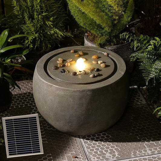 Solar Water Fountain Outdoor Garden Bubbler Water Feature Fountains Solar Powered with Pebbles for Patio Deck Yard Home Decor Gray, 18 "L x 18" W x 11.5" H