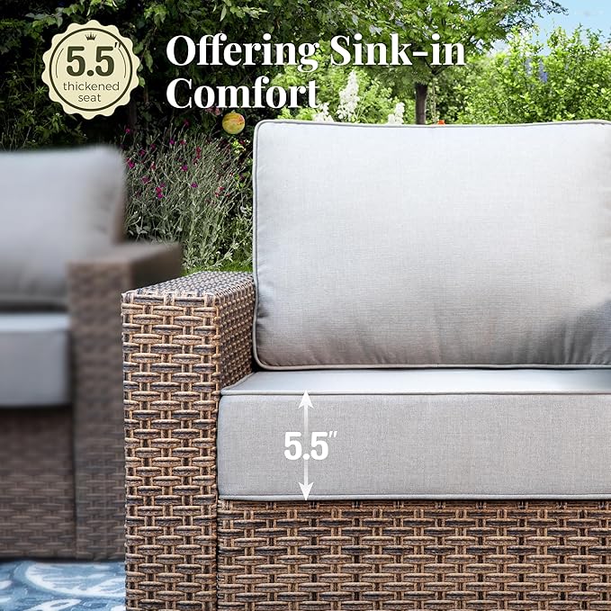 Patio Furniture Set, 5 Pieces Outdoor Furniture Sets, Wicker Rattan Conversation Sets with 2 Swivel Chairs and 2 Ottomans, High Back Conversation Set for Garden, Backyard, Pool, Grey