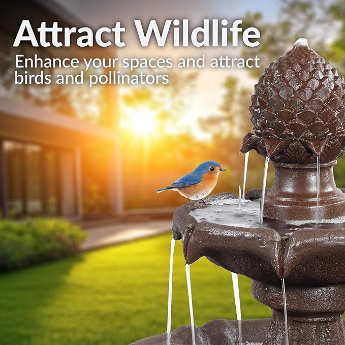 Sunnydaze Pineapple 46-Inch 2-Tier Outdoor Solar Fountain - Decorative Water Fountain with Pump for Garden, Patio, Yard or Balcony - Rust Finish