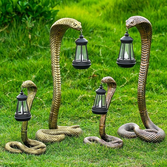 Solar Garden Outdoor Statues Snake with Solar Lights Outdoor Chrismtas Decorations - Lawn Decor Snake Statue for Patio, Balcony, Yard Ornament - Unique Housewarming Gifts（11.22" Brass Color