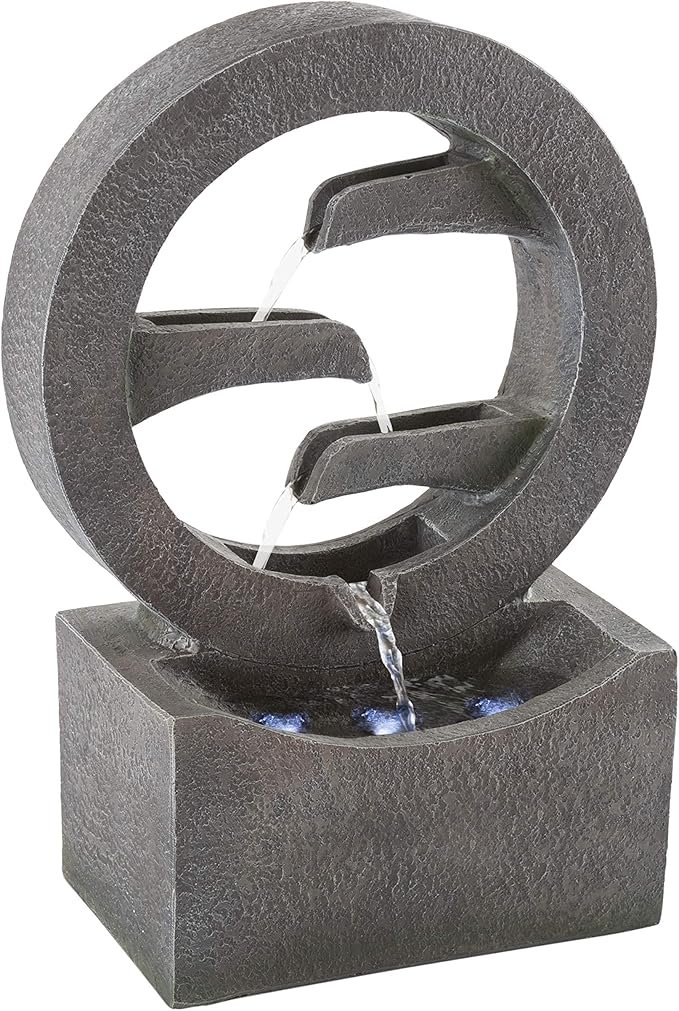 Outdoor Water Fountain - 4 Tier Polyresin Water Fountain Outdoor with LED Lights - 18.5in Decorative Water Feature for Outdoor Decor by Pure Garden