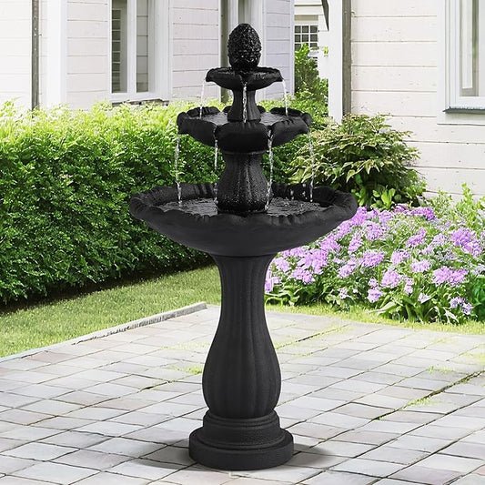 MAGIC UNION Garden Water Fountain Outdoor, 47.3" High Large Roman Italian Indoor Waterfalls, 3-Tier Standing Water Feature Fountains w/Pump & Pineapple Top for Outside Patio, Yard and Lawn (Black)