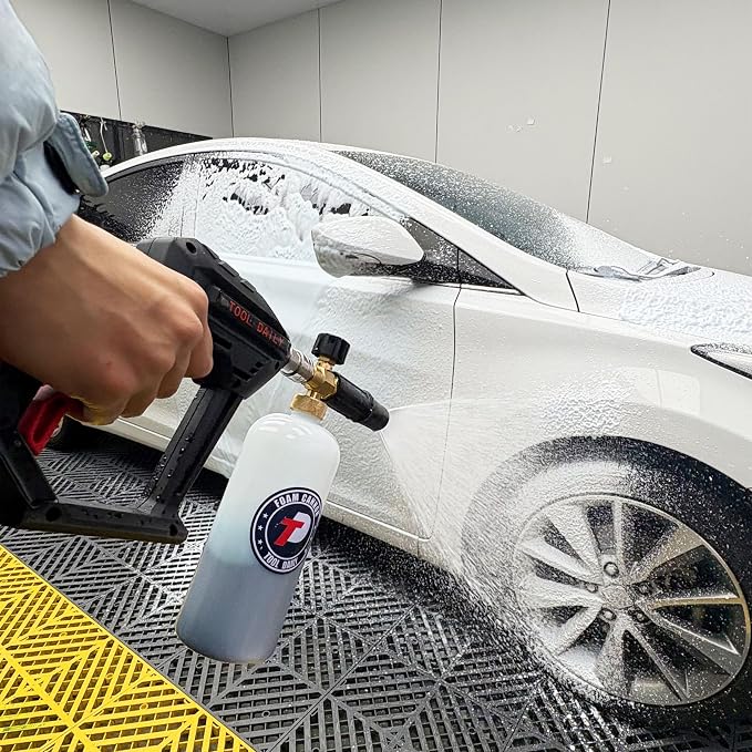 Tool Daily Short Pressure Washer Gun with Foam Cannon, 15° Curved Car Wash Brush with Long Handle, 5 Nozzle Tips, 1/4” Quick Connect - Image 3