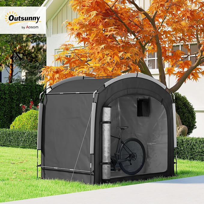 Outsunny Bike Storage Tent, Portable Bicycle Storage Shed, Waterproof Outdoor Bike Cover with 210D Oxford Fabric and Carry Bag for 3-4 Bikes, Lawn Mower, Garden Tools, Black - Image 2