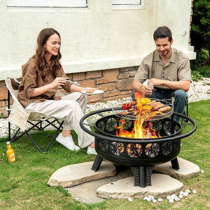 Verdeluxe 38” Wood Burning Fire Pits for Outside,3-in-1 Fire Pit with Grill, Spark Screen & Fire Poker,Outdoor Firepit Table with Swivel Cooking Grate for Yard BBQ Bonfire Patio Camping (38 inch) - Image 6