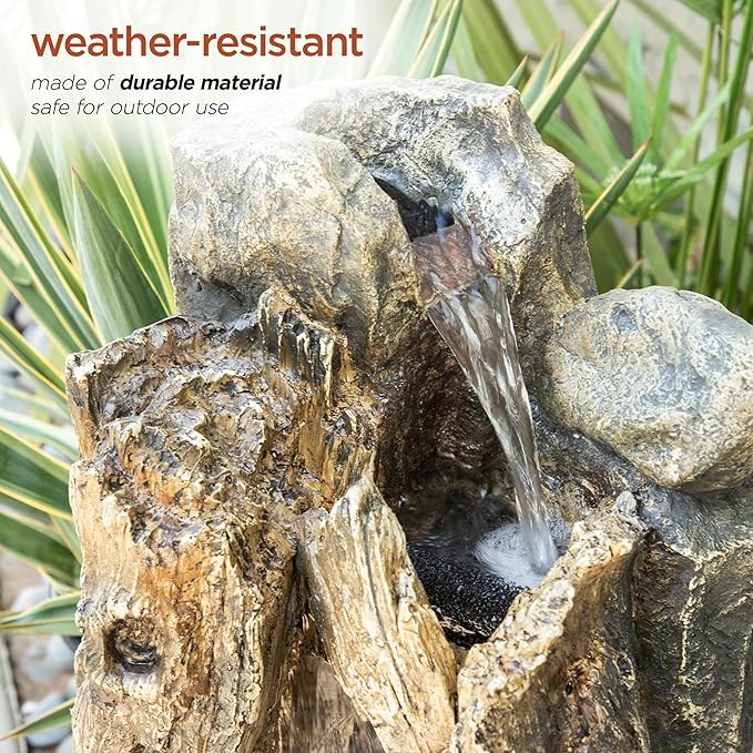 Alpine Corporation WIN270S Indoor/Outdoor Floor Rainforest Fountain with LED Lights, Tree Trunk Waterfall Fountain 22", Brown