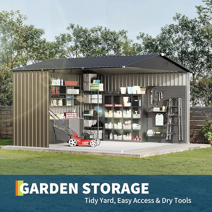 10 X 10 FT Outdoor Storage Shed,Metal Garden Sheds&Outdoor Storage, Lockable Gable Roof Garden Tool Shed, All-Weather Resistant Storage Unit for Bikes, Ladders, Patio Supplies & Garden Essentials - Image 5