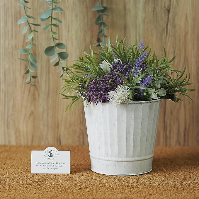 Hosley Pack of 2 White Wash Metal Planters, 5" Diameter x 4.8" High Rustic Farmhouse Buckets for Floral Arrangements, Weddings, Parties, Events & Home D??cor