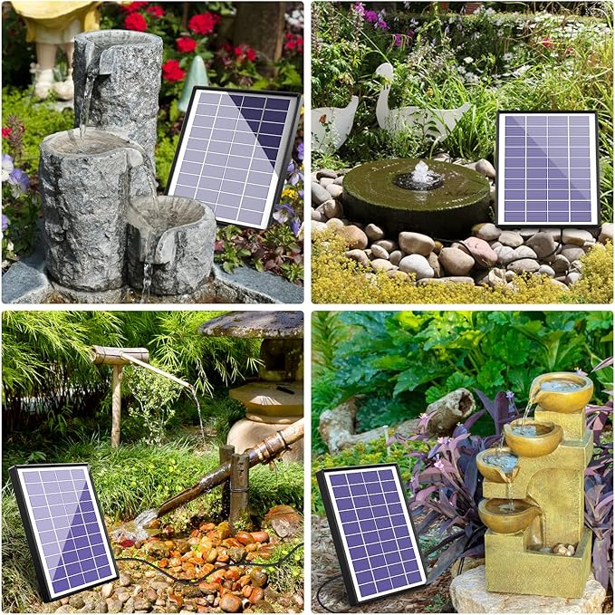 AISITIN Solar Fountain Pump 6.5W Panel with Battery Backup Solar Water Pump Floating Fountain, 6 Nozzles, for Bird Bath