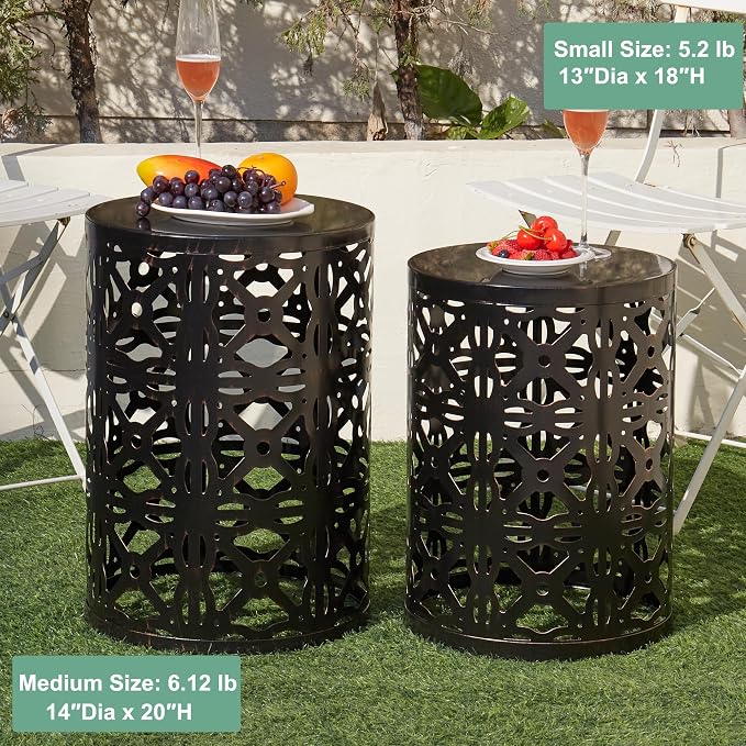 Y&M Set of 3 End Tables, Nesting Metal Round Coffee Table, Heavy Duty Metal Plant Stand Garden Stool, Outdoor Multifunctional Use Black with Bronze (Ship from US) - Image 4