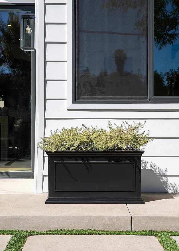 Veradek Brixton Series Large Plastic Planter - Black, Outdoor Patio/Balcony, All-Weather Resistant, Dimensions: 17.5"H x 16"W x 32"L, Classic Estate Design for Flowers, Trees, Shrubs