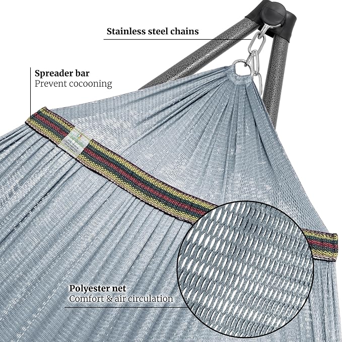 Tranquillo Combo x2 Hammocks with Stand for Outside & Tree Straps, Heavy Duty Hammock with Stand 600lbs for Indoor Outdoor Patio Backyard, x2 Hammocks for 2 Person (Combo - Grey, Medium) - Image 6