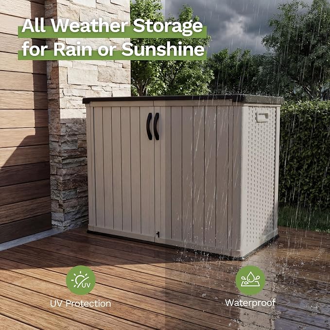 Patiowell 26 cu.ft Plastic Outdoor Storage Shed, Lockable Waterproof Resin Outdoor Storage Cabinet Tool Shed for Garden Tools, Garbage Cans, Pool Supplies, Beige(Not Include Shelves) - Image 3