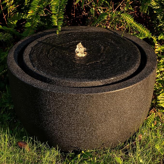 12.60” H Outdoor Water Fountain Made with Eco-Friendly Recyclable Materials, Polyethylene Round Bubbler Water Fountain Outdoor, Garden Decor with LED Light for Patio, Porch, Backyard (12.60")