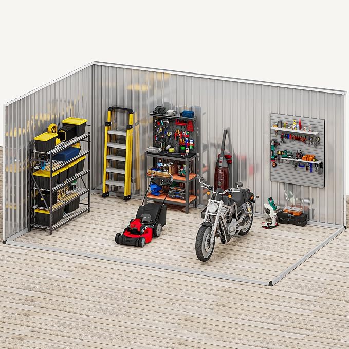 DWVO 12x8ft Large Tool Storage Shed with Window, Lockable Doors, and Sloped Roof, Oversized Steel Outdoor Storage Shed for Garden, Patio, Garage, Backyard, Lawn(Gray + White) - Image 7