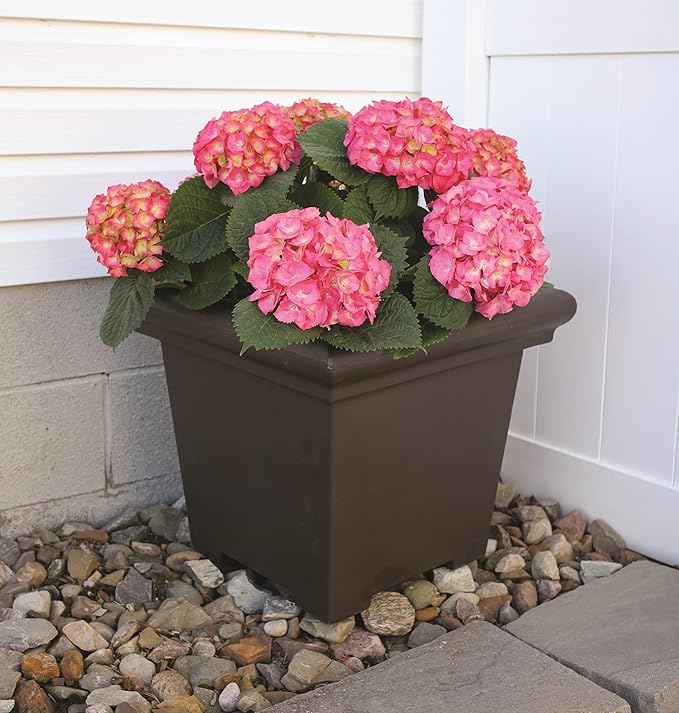 The HC Companies Terrazzo Square Plant Pot w/Drainage - Classic Planters for Outdoor Plants & Indoor Plants - Large UV-Resistant Plastic Pots for Plants (24”, Chocolate, Pack of 1)