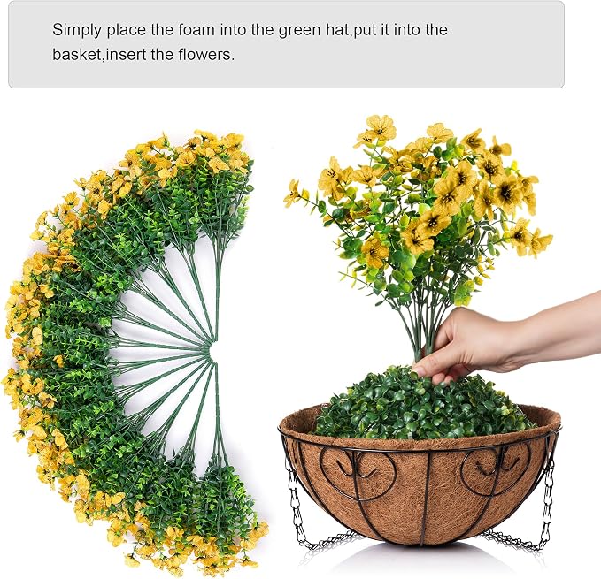 HyeFlora Artificial Fake Fall Hanging Mums Plants Flowers Basket for Outdoor, Autumn Faux Silk Yellow Daisy in Hang Planter Look Real UV Resistant for Porch Home Patio Balcony Yard Decor - Image 3