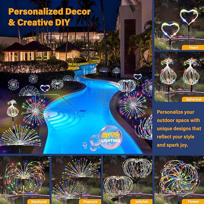 Solar Garden Lights Outdoor Decorative, 2pack 120 LED Firework Lights Waterproof???Solar Fairy Lights for Outside,Garden,Yard, Patio,Pathway,Flowerbed,Party(Multicolor)