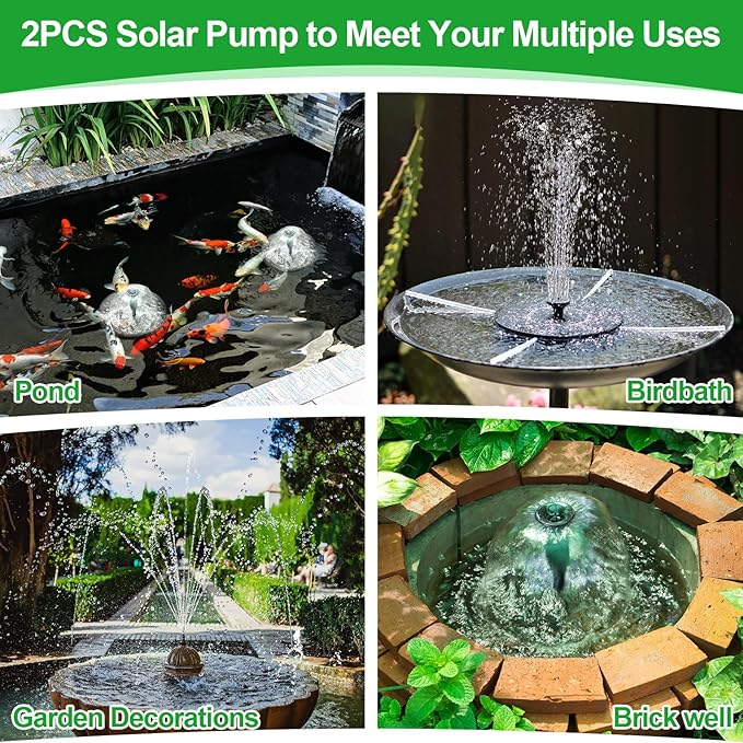 Saillong 2 Pack Solar Bird Bath Fountain Pump, 2.5W Outdoor Solar Powered Bird Bath Water Fountains with 6 Nozzles, Outdoor Floating Fountain Pump for Bird Bath Garden, Ponds, Pool, Fish Tank