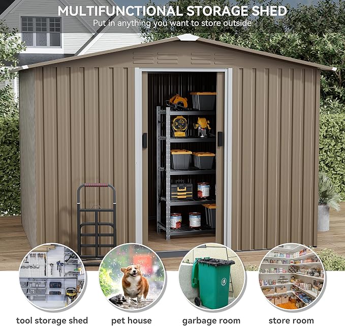 Kurapika Outdoor Storage Shed, 8x6FT Large Metal Tool House with Opening and Lockable Door, for Garden, Patio, Backyard, Lawn - Image 5