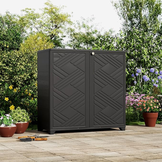 ZZM Indoor/Outdoor Storage Cabinet Waterproof, 34"x15"x34" Plastic Outdoor Storage Box for Garden Balcony Bathroom, All Weather Outdoor Storage Clearance, DIY Usage, with No Shelf (Black) - Image 2