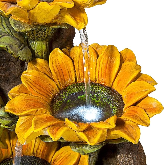Garden Fairy with Sunflowers 26" High Large Modern Indoor Outdoor Cottage Core Decor Faux Stone Floor Fountain with Light LED Cascading Water Feature for Outside Patio Yard Backyard - John Timberland