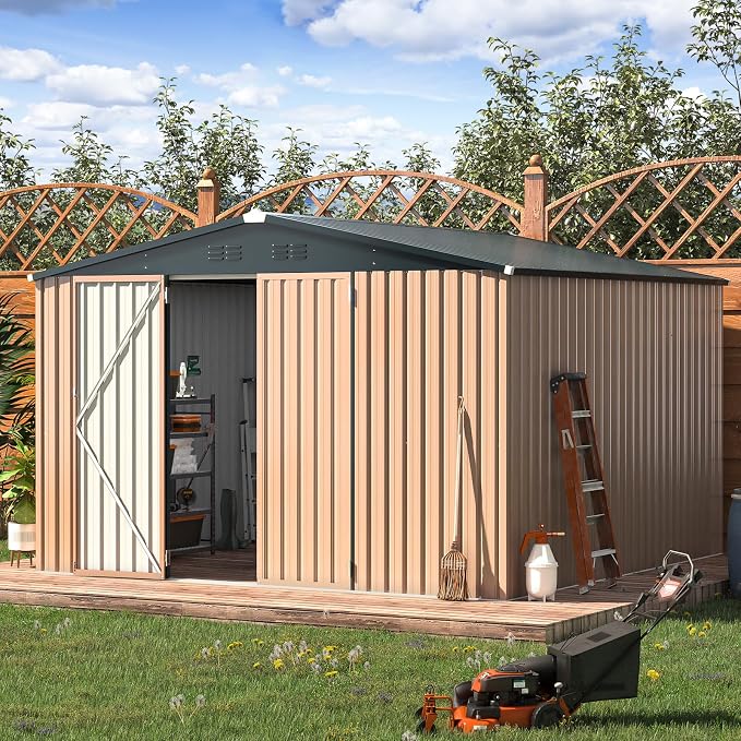 AECOJOY 10'x10' Outdoor Storage Shed, Large Metal Sheds & Outdoor Storage Clearance Steel Yard Shed with Lockable Doors, Utility and Tool Storage Garden Sheds for Barkyard, Patio and Outside Use - Image 2
