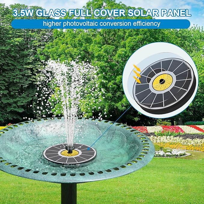 Yzert Solar Fountain for Bird Bath, 3.5W Upgraded Solar Bird Bath Fountains with 4 Fixed Pipes 7 Nozzles No Battery, Solar Fountain Pump for Bird Bath Outdoor(White)