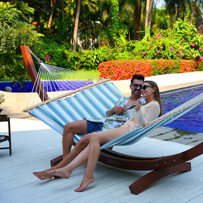 Lazy Daze Hammocks Quick Dry Hammock with Spreader Bar Textliene Fabric Double 2 Person Hammock with Chains Outdoor Patio Poolside Backyard Beach 450 lbs Capacity, Blue White Stripes - Image 6