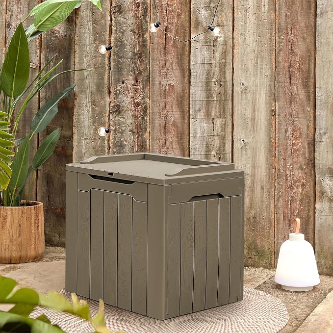 Greesum 31 Gallon Resin Deck Box All Weather Outdoor Storage Boxes for Patio Furniture Set,Outdoor Toys,Garden Tools,Light Coffee - Image 2