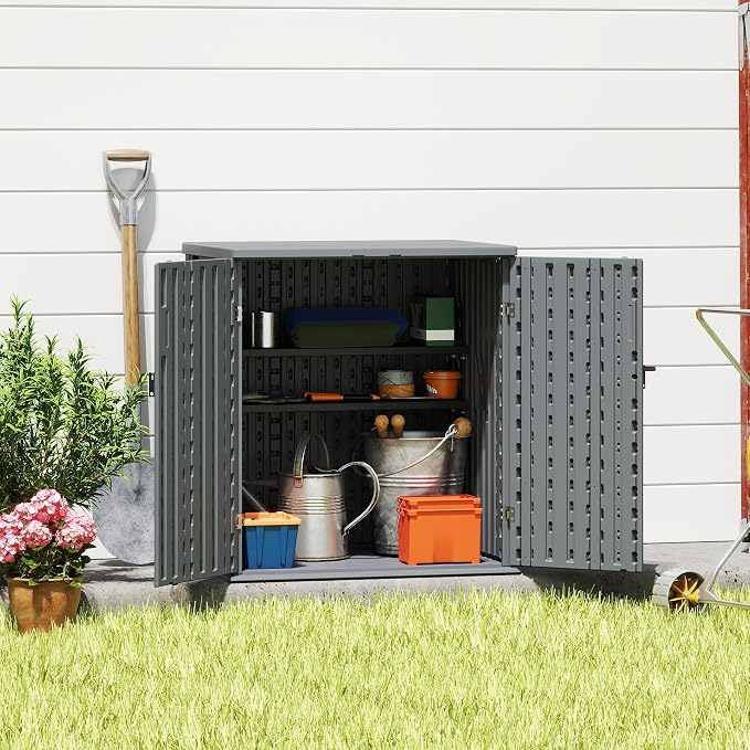 EHHLY Heavy Duty Small Storage Cabinet Outdoor Weatherproof, 14 Cuft Garage Storage Cabinet with 2 Adjustable Shelves, Lockable Kitchen Pantry Closer Organizer, 31Wx23Lx34H, Sage Grey - Image 8