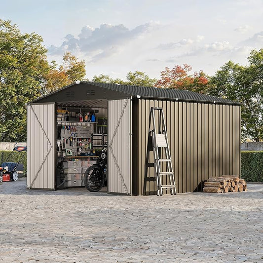 10 X 10 FT Outdoor Storage Shed,Metal Garden Sheds&Outdoor Storage, Lockable Gable Roof Garden Tool Shed, All-Weather Resistant Storage Unit for Bikes, Ladders, Patio Supplies & Garden Essentials by Unknown