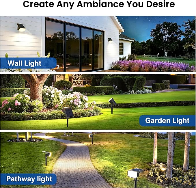 Solar Lights Outdoor Waterproof IP65, Super Bright LED, 6500K 2 Lighting Modes, Solar Powered Yard Garden Solar Spot Lights for Outside Landscape Auto On/Off -4 Pack