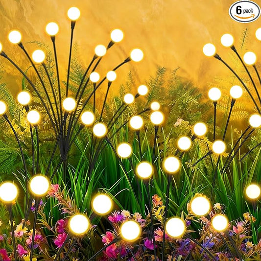 Solar Lights Outdoor-6Pack 48LEDs Solar Garden Firefly Lights Outside,Solar Powered Light Outdoor and Garden Decorative IP65 Waterproof,Yard Patio Pathway Decor,Gardening Gifts for Women,Warm White