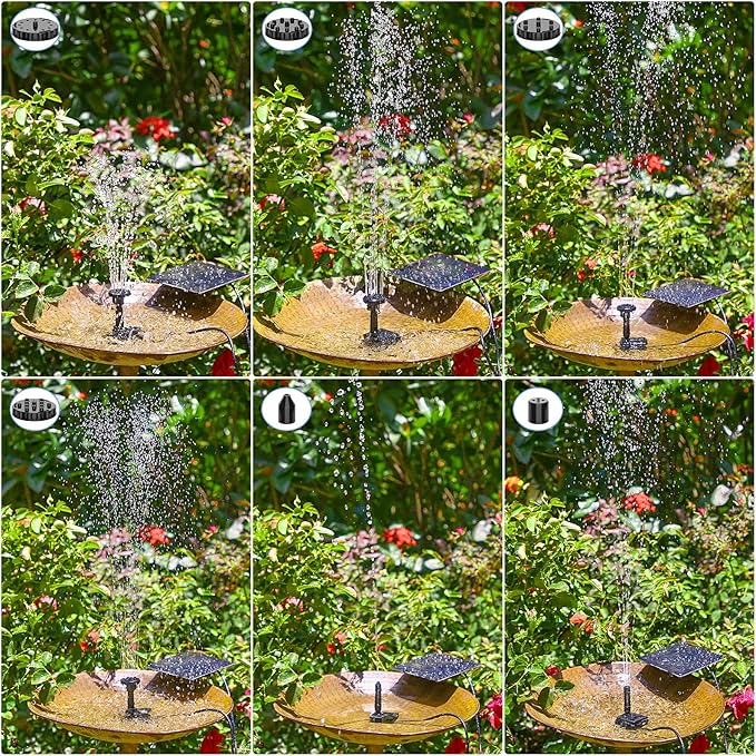 AISITIN DIY Solar Water Pump Kit for Water Feature Outdoor, Solar Powered Water Fountain Pump with 6 Nozzles for Bird Bath, Ponds, Garden, Fish Tank
