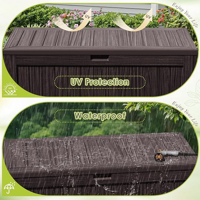 Devoko 125 Gallon Outdoor Storage Box, Waterproof Resin Deck Box for Patio Furniture, Lockable Container for Garden Cushions & Pool Supplies (Brown, 125 Gallon) - Image 5