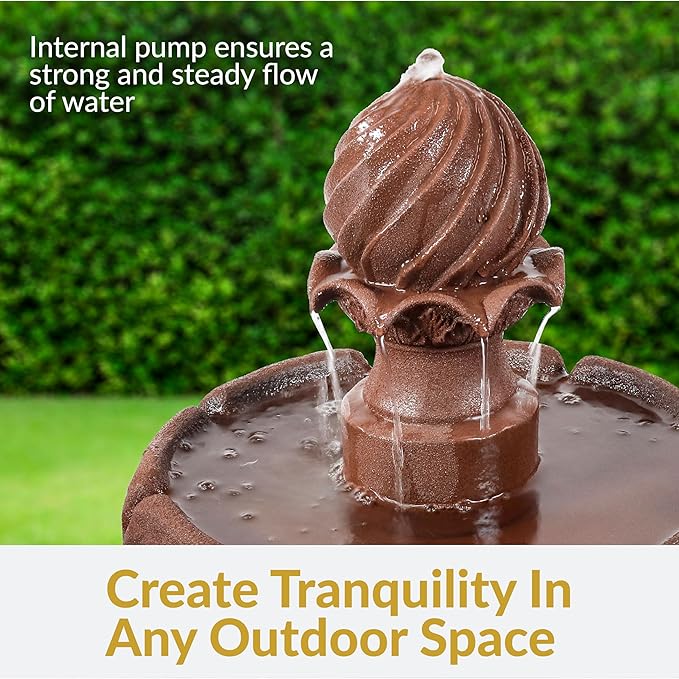 Sunnydaze 35" Solar 2-Tier Outdoor Water Fountain - Outdoor Water Fountain with Battery Backup and Pump - Rust