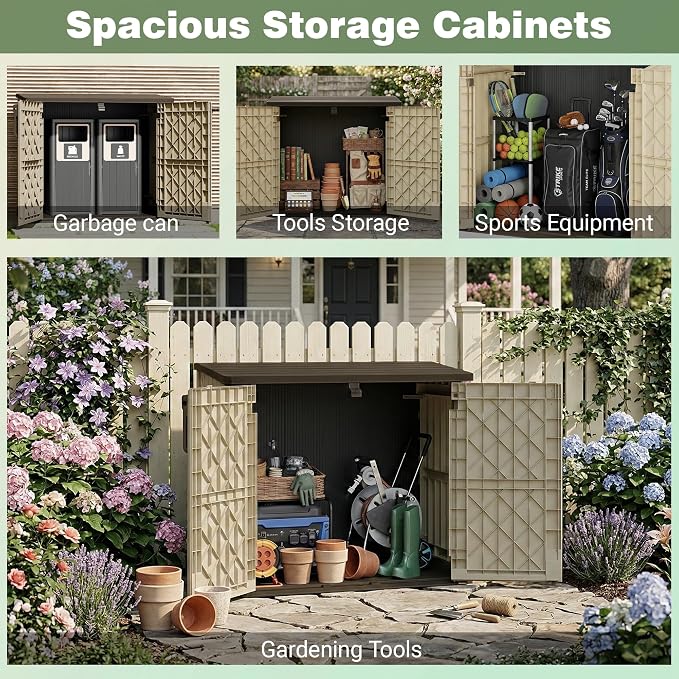 LHBcraft Waterproof Outdoor Storage Shed 36 Cu Ft with Lockable Doors, Portable Horizontal Resin Storage Cabinet, Outdoor Storage Box for Backyards, Brown-Beige - Image 5