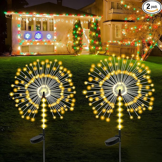 2 Pack 250LED Solar Garden Lights Outdoor, Dual Lighting Modes Firework Lights Solar Powered, Waterproof Twinkle Fairy Light Outside for Yard Patio Pathway Christmas Party Decorative???Warm White???