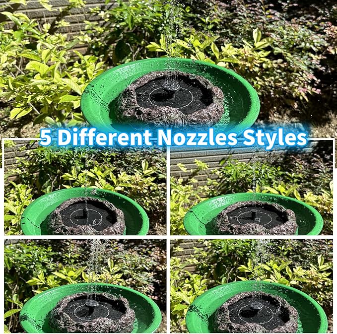 TIANCENTRAL H Solar Bird Bath Fountains High Efficiency Panels Birdbath Fountain 5 Spray Types Water Fountain Realistic Rock Design Ideal for Garden Enthusiasts and Bird Lovers in Patios