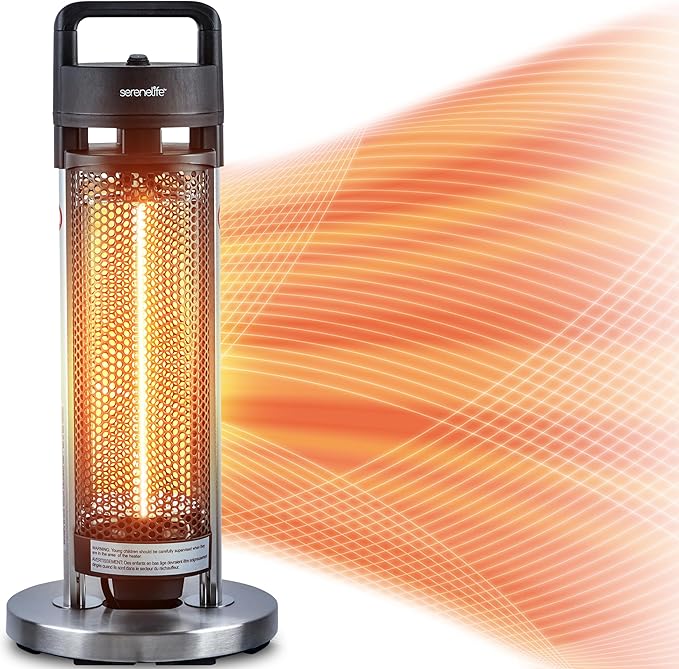 SereneLife Infrared Patio Heater, Electric Patio Heater with Remote Control, 900 W, Indoor/Outdoor Heaters for Patio, Restaurant, Backyard, Garage, Decks (Silver) (Renewed)