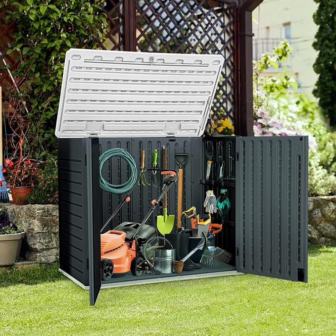 YITAHOME Outdoor Horizontal Storage Sheds w/o Shelf, Weatherproof Resin Tool Shed, Multi-Opening Door for Storage of Bike, Trash Cans, Garden Tools, 35 cu ft, Waterproof, Lockable, Dark Gray - Image 3