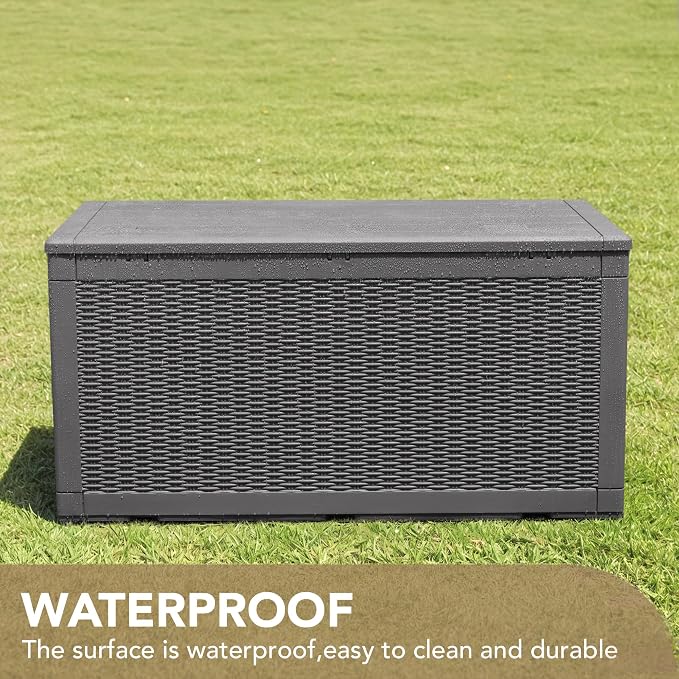 Devoko 100 Gallon Waterproof Large Resin Deck Box Indoor Outdoor Lockable Storage Container for Patio Furniture Cushions Garden Tools (100 Gallon, Grey) - Image 4