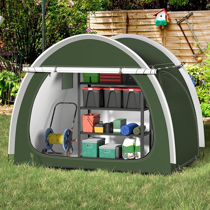 Bike Storage Shed, Oversized Storage Tent for 3-4 Bikes, Portable Foldable Garage/Garden Storage Tents, Waterproof Anti-uv Outdoor Bicycle Cover, Green - Image 6