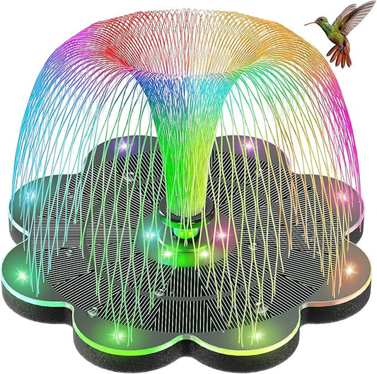 Solar Fountain, 2026 Upgraded 3.5W Flower Design Solar Water Fountain for Bird Bath with 2-Row LED Lights, 2000mAh Battery, 7 Nozzles for Garden, Pond, Pool, Patio Hummingbird Feeder