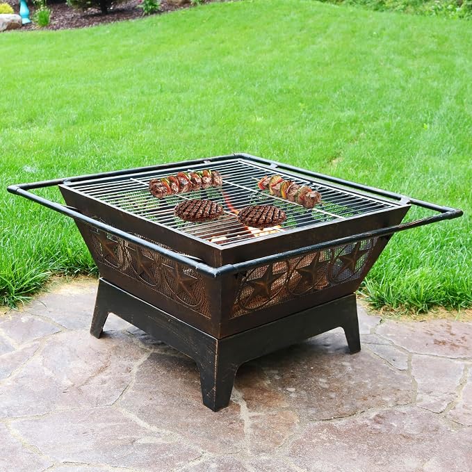 Sunnydaze Northern Galaxy 32-Inch Outdoor Fire Pit with Grill Grate, Spark Screen, and Poker - Heavy-Duty Wood-Burning Fire Pit for Outside - Image 9