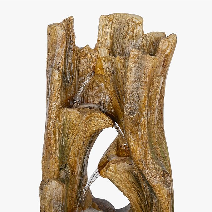 Alpine Corporation 39" Tall Cascading Tree Trunks Waterfall Fountain with LED Lights, Outdoor Floor Water Feature with Rustic Natural Wood Look, Garden, Patio, Lawn & Backyard Decor, Brown
